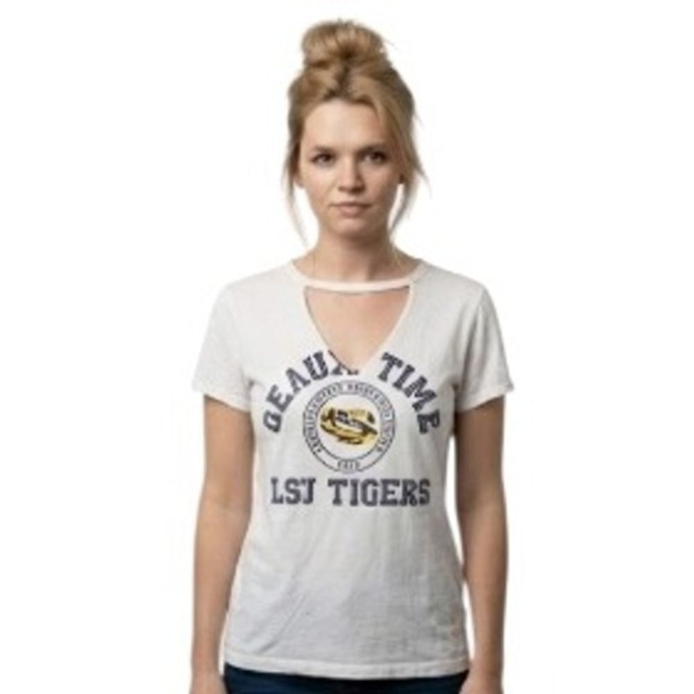 PINK Victorias Secret LSU Tigers T-Shirt Women XS White Geaux Time Cutout Choker